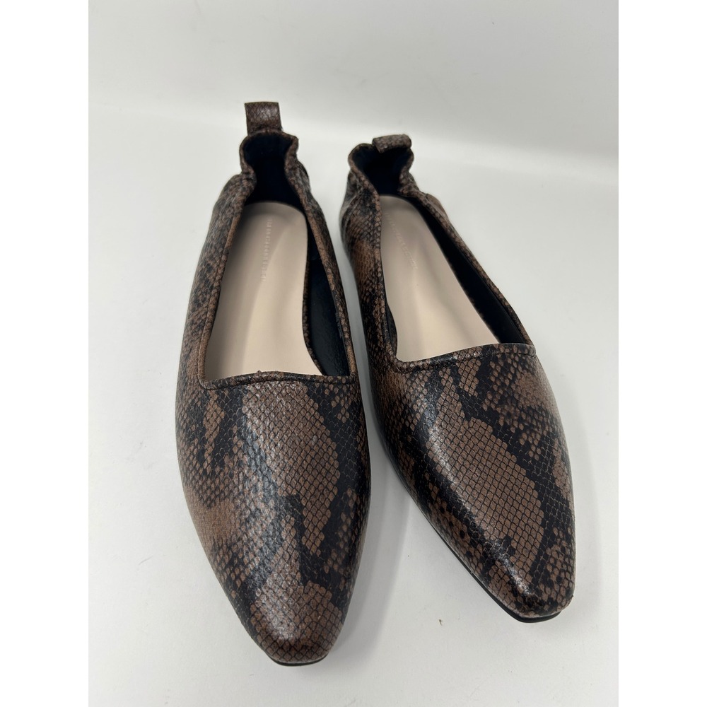 French Connection Emee Snakeskin Print Pointed Toe Flats Brown Vegan Leather 8.5